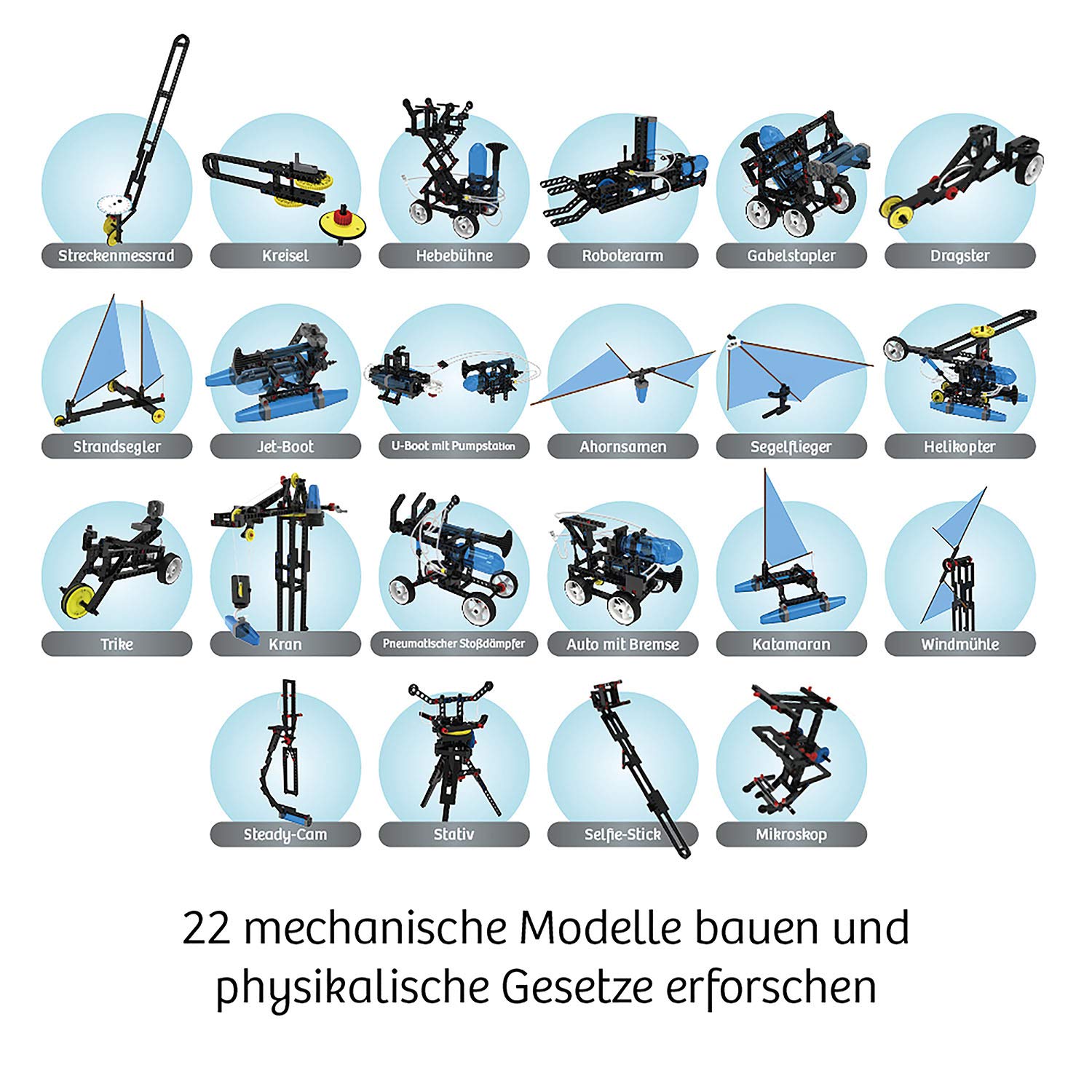 KOSMOS Der große Technik-Workshop, Experimentierkasten ab 10-14 Jahre | 22 mechanische Modelle bauen, testen, spielen, U-Boot, Stoßdämpfer, Roboter-Arm, MINT