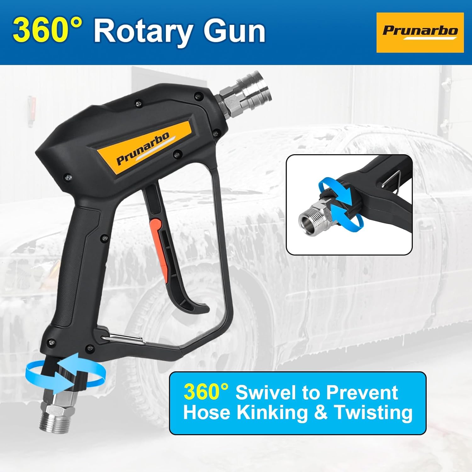 Pressure Washer Gun with Foam Cannon 5000 PSI, Heavy Duty Brass Foaming Car Wash Sprayer Adjustable Snow Foam Blaster for Car Washing with 1/4” Quick Connector 5PCS Nozzle Tips, PR-M01