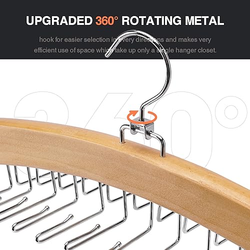 Miniatura 9 de Ulimart 2 estantes de amarre para armario de hombre, 24 ganchos, organizador de corbata de madera con rotación mejorada de 360, bufandas,