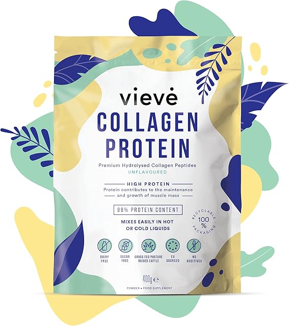Vieve Collagen Protein Powder - Hydrolysed Bovine Peptides - Diet Support Supplement for Skin, Hair, Nail Health - Non-GMO, EU Grass-Fed, Pasture-Raised Cattle - No Dairy or Sugar, Flavourless, 400g