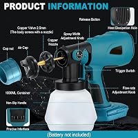 CDIYTOOL Vezeték Nélküli Festékszóró Bosch 18V Akkumulátorhoz - HVLP Kézi Szórópisztoly 4 Fúvókával, 1000ml Tartállyal Falakhoz, Kerítéshez, 7