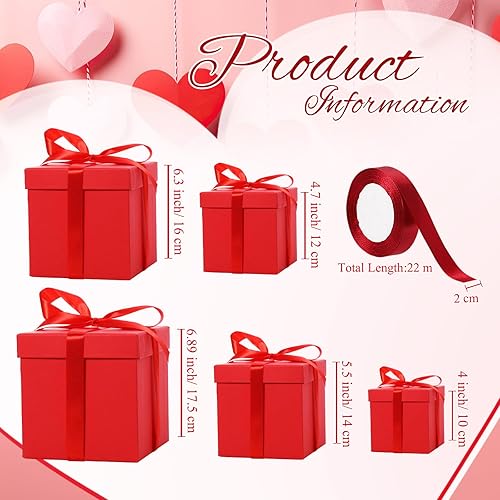 Vista 77 de Cholemy 5 cajas de regalo para Navidad con tapa y cinta, cajas de anidación cuadradas de tamaño mixto, cajas de envoltura de regalo, cajas 5