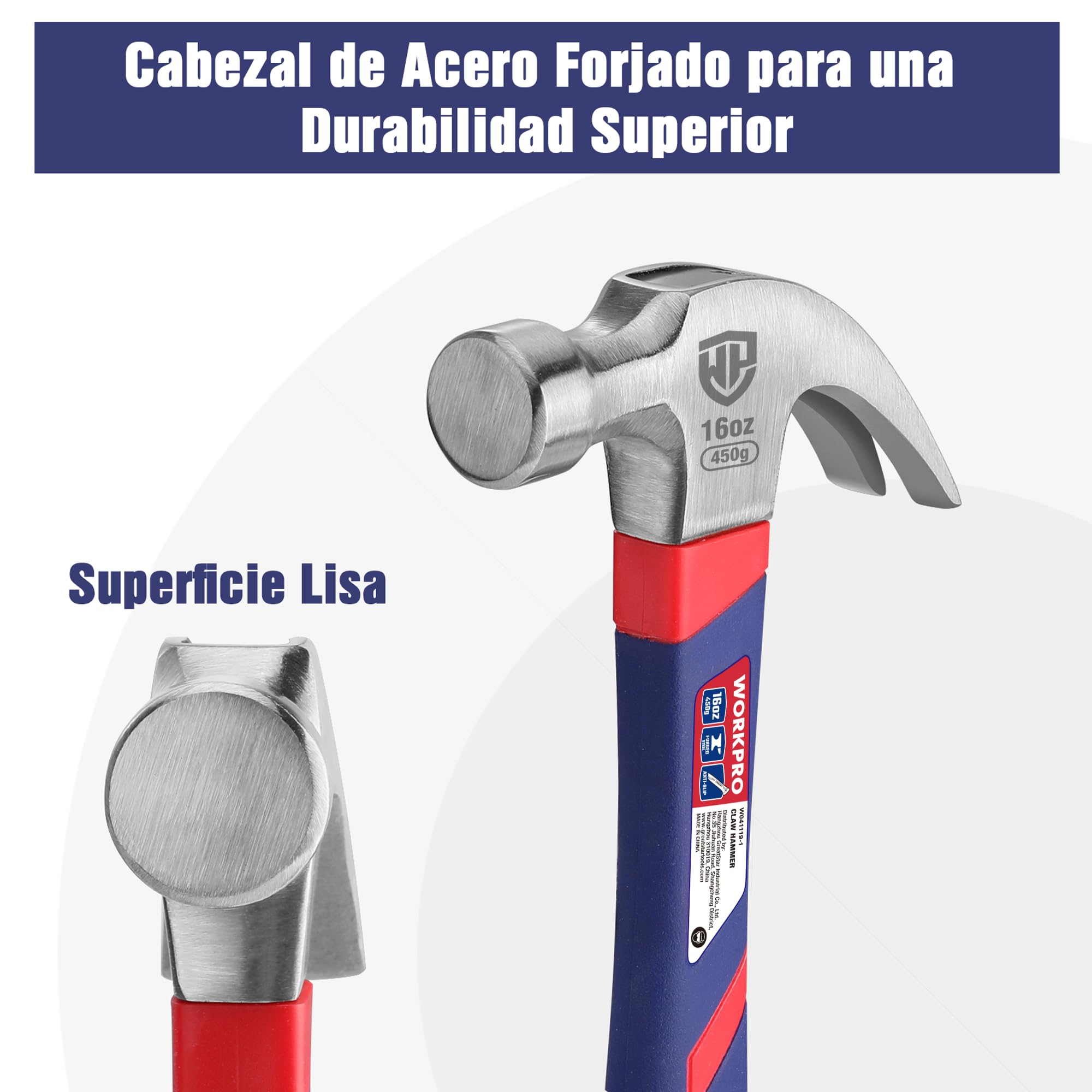WORKPRO Martillo de Carpintero 2 Piezas, Martillo de Uñas 720 g y 340 g, Martillo de Garra con Mango Ergonómico Antideslizante, para Carpintería, Bricolaje y Reparaciones de Madera