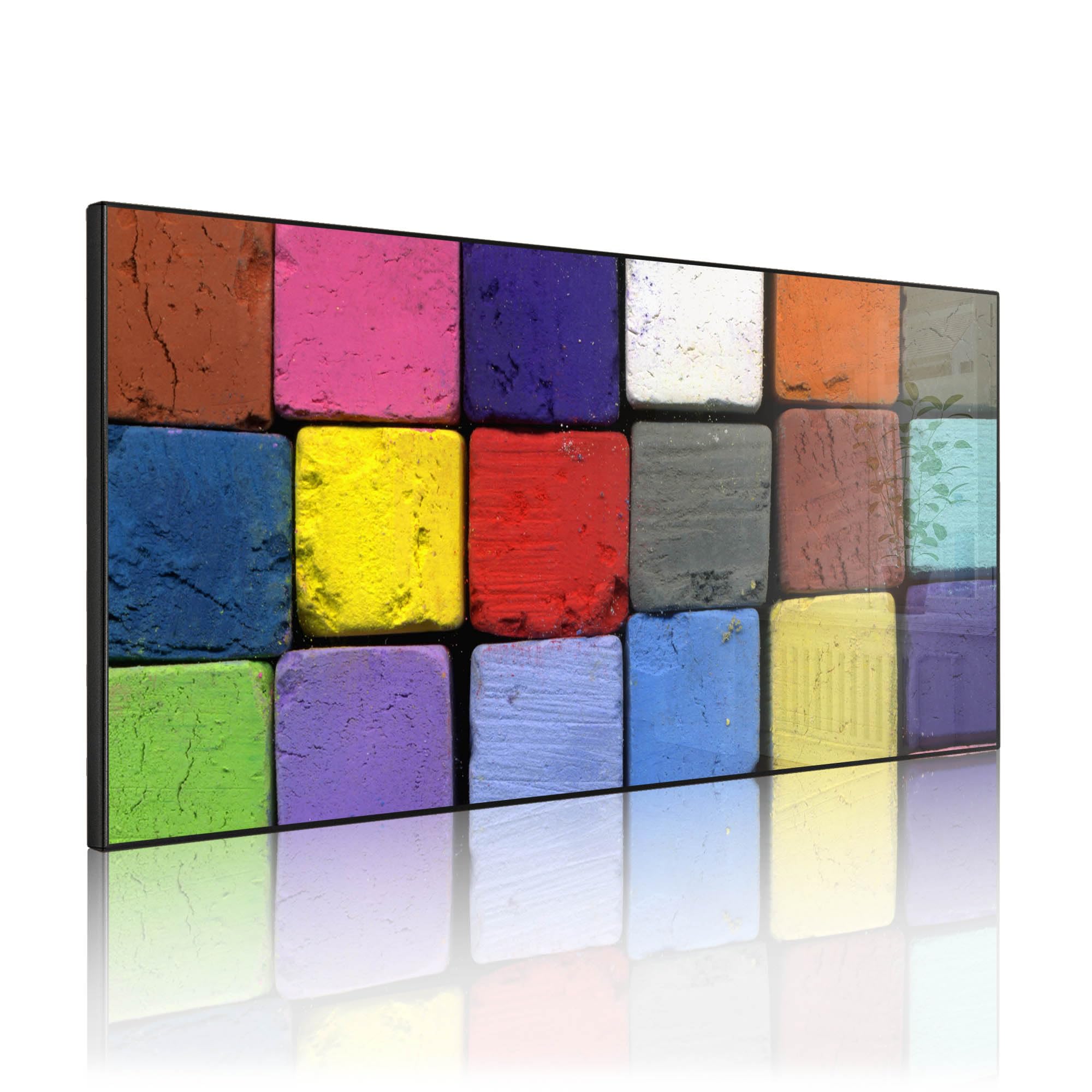 banjado Magnettafel Metall 78 x 37cm - beschreibbare Magnettafel - Metall Pinnwand als Memoboard - Magnetwand Küche, Büro, Kinderzimmer Schwarz inkl. 4 Magnete & Montageset - Motiv Bunte Kreide
