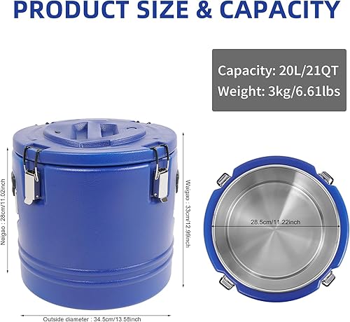 Miniatura 6 de Contenedor de Sopa Aislado de 21QT de 5.28 Galones, Calentador de Alimentos Comercial para Alimentos Calientes y Fríos, Caja Caliente para Catering,
