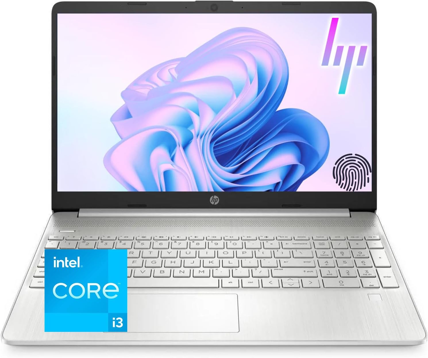 HP 15.6" FHD Laptop with Fingerprint Reader • Intel Core i3-1215U • 12GB DDR4 RAM • 256GB PCIe SSD • Fast Charge • 10H Battery • HDMI • Wi-Fi 6 • Win 11 • for Multitasking Work & Study