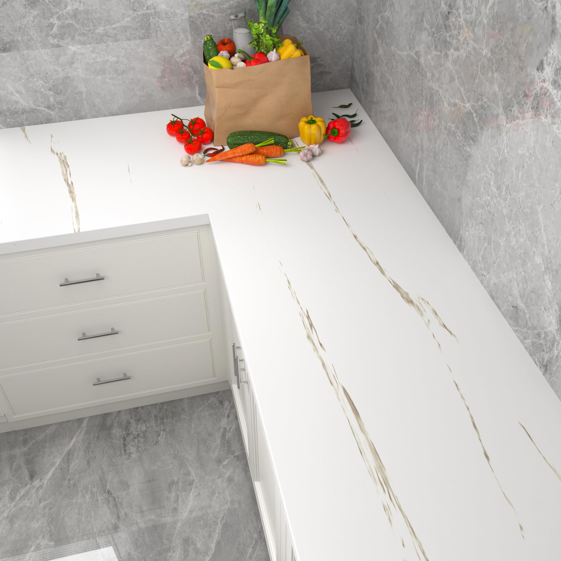 Decotalk Vinilo Encimera Cocina Resistente al Calor Blanco 81X300cm Vinilo Adhesivo Muebles Efecto Marmol Blanco Papel Pintado Autoadhesivo Forrar Rollo Mesa Bano Impermeable Decorativos PVC Removible