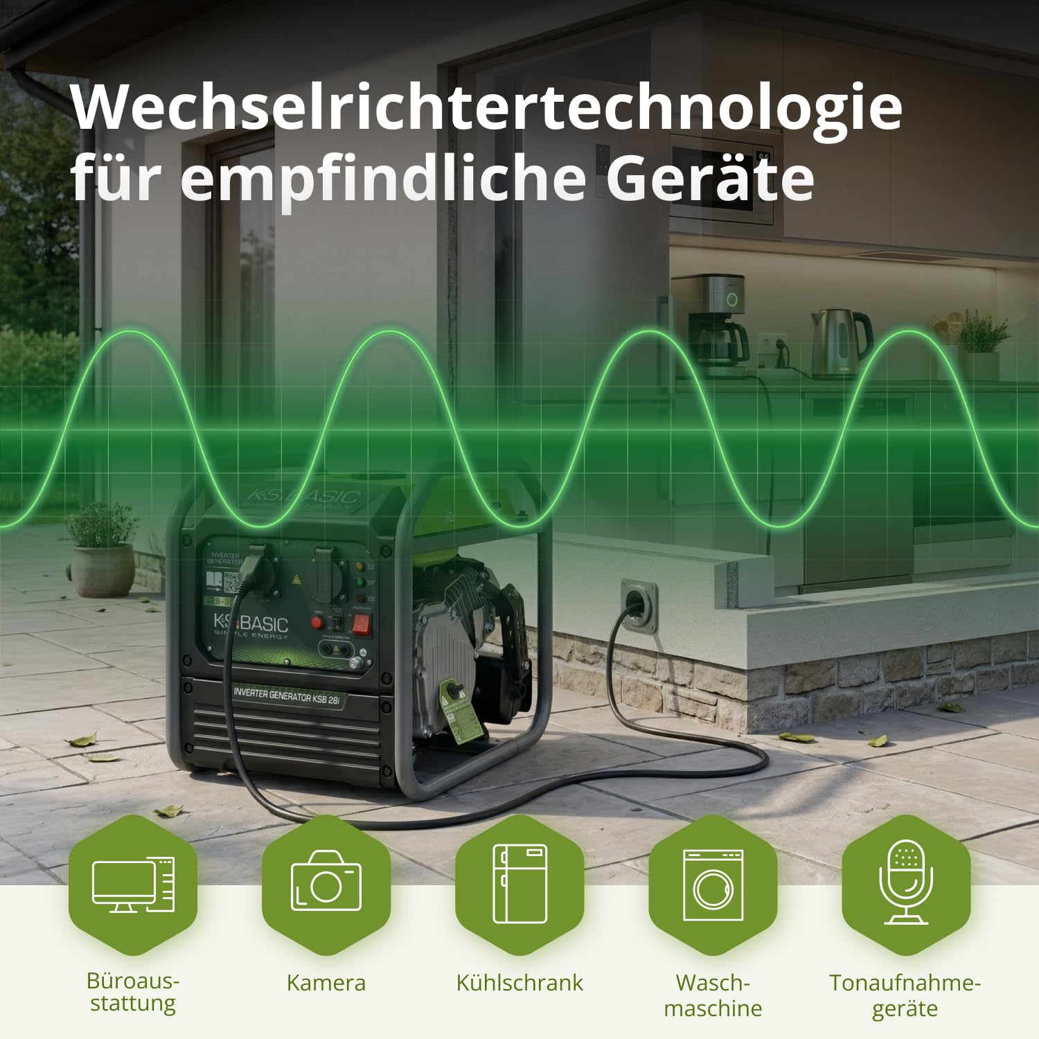 K&S BASIC 28i Inwerterowy generator 3000 W, agregat prądotwórczy na benzynę, agregat prądotwórczy 230 V z czystą falą sinusoidalną, generator prądu z trybem Eco i równoległym działaniem, moc