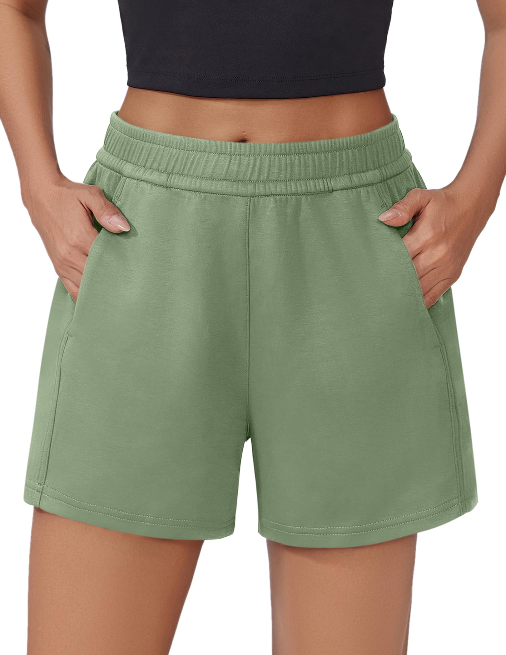 PINSPARK Athletic Sweat Shorts Women Elastic High Waisted Comfy Short Drawstring Casual Lounge Shorts with Pockets