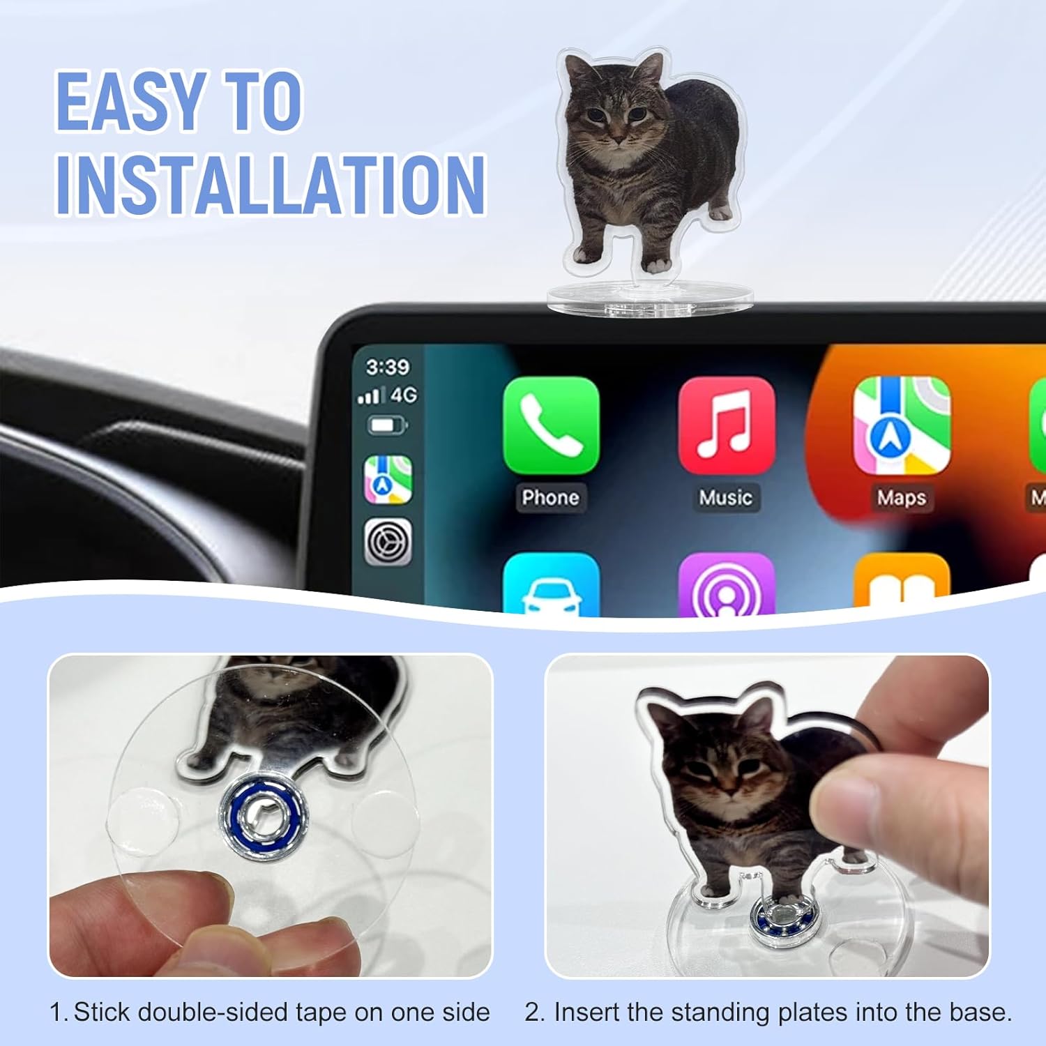 360&deg;回転する猫のダッシュボードスタンドオーナメント、ビニールスピニング子猫のオーナメント、ストレス解消デスクトップカーデコレーシ