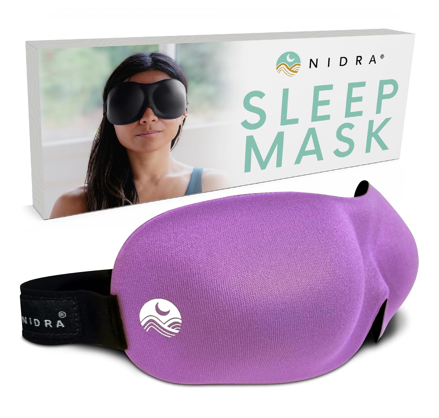 NidraContoured Sleep Mask for Side Sleepers – Zero Pressure Fit, Light Blocking Eye Shade for Sleeping & Travel – Purple, Standard Size