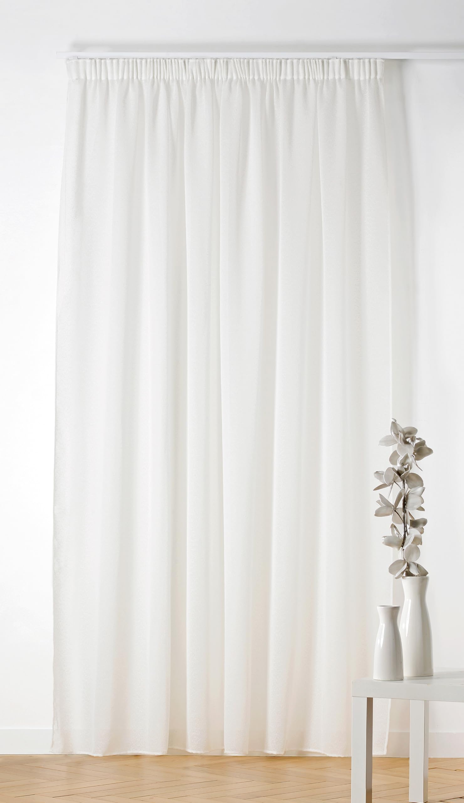 LINDER - Voilage Bouclette - Finition Galon Fronceur - Coloris Écru - Grande Largeur 240x260cm - 100% Polyester - Collection Boucline