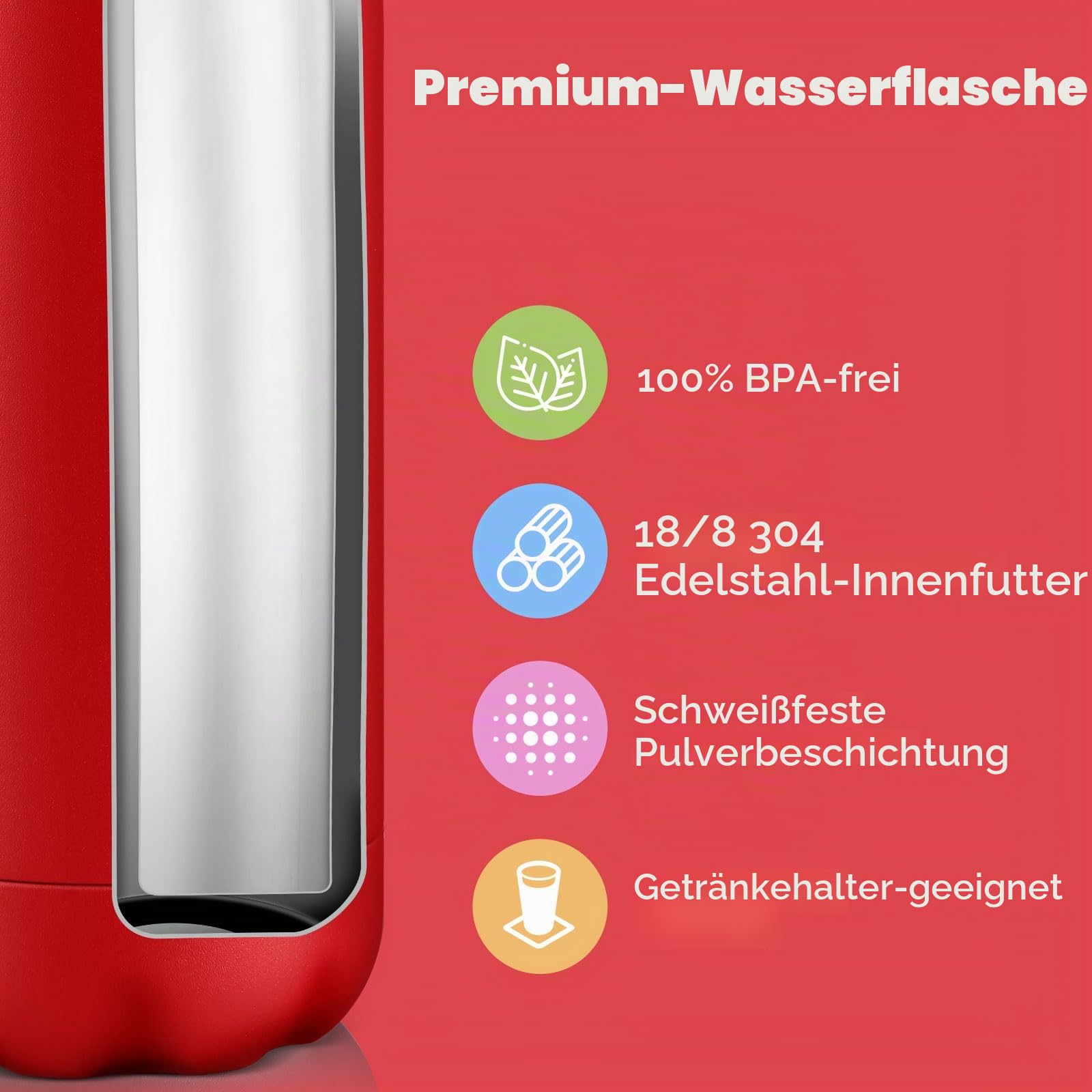 Volhoply Trinkflasche Edelstahl 500ml, Doppelwand vakuumisolierte Thermosflasche, auslaufsichere Isolierflasche mit Schraubdeckel… – Ansicht 4