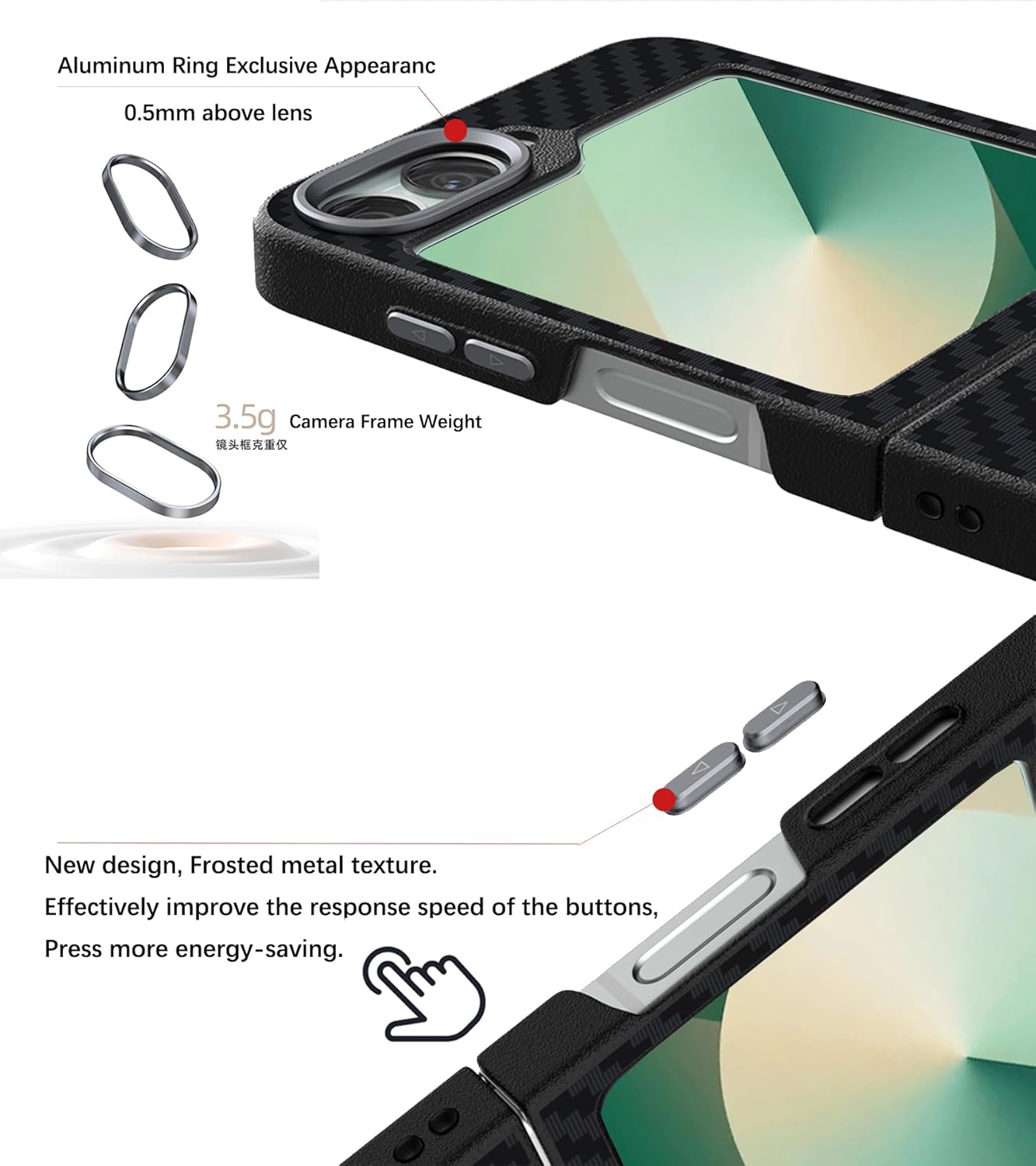 Magnetic Carbon Fiber Case for Samsung Galaxy Z Flip 6 Compatible with MagSafe, Slim & Ultra Thin Aramid Fiber Anti-Scratch Military-Grade & Metal Camera Shockproof Case, Black&Red