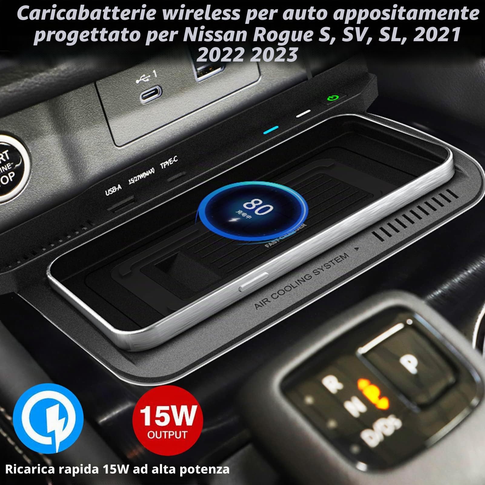 Caricabatterie Wireless Per Auto per Nissan X-Trail/Qashqai (2021-2022), Tappetino Di Ricarica Rapida Per Telefono Da 15W per Qualsiasi Telefono Cellulare Abilitato Qi