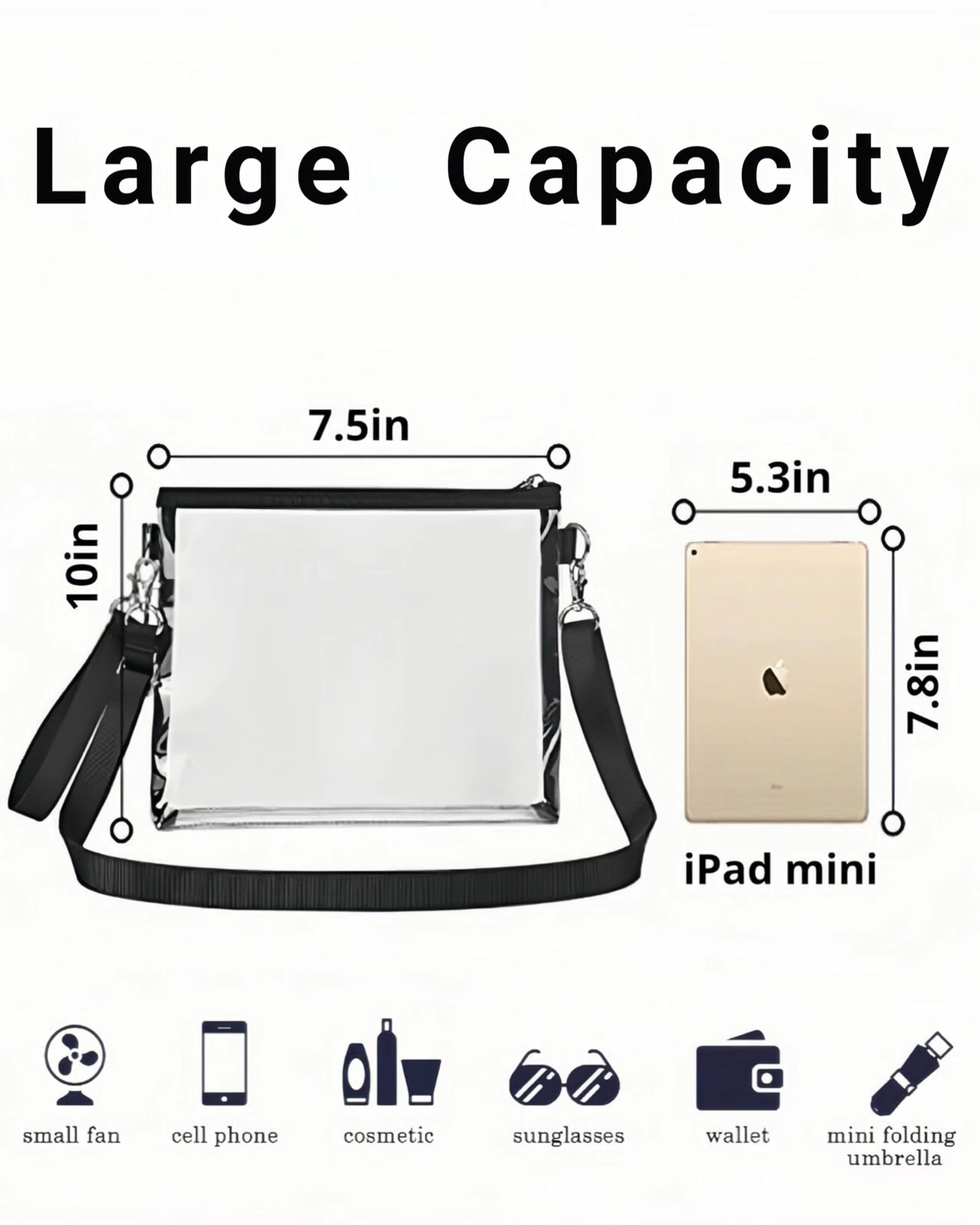 Onlvye Clear Bag Stadium Approved, Clear Crossbody Bag for Women PVC Cute Small Clear Purse Concerts Sports Events Festivals (Black)