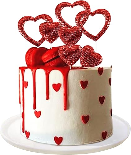 Miniatura 18 de Ercadio XOXO - Paquete de 24 adornos para cupcakes con purpurina con forma de corazón y corazones de amor dulce para el día de San Valentín,