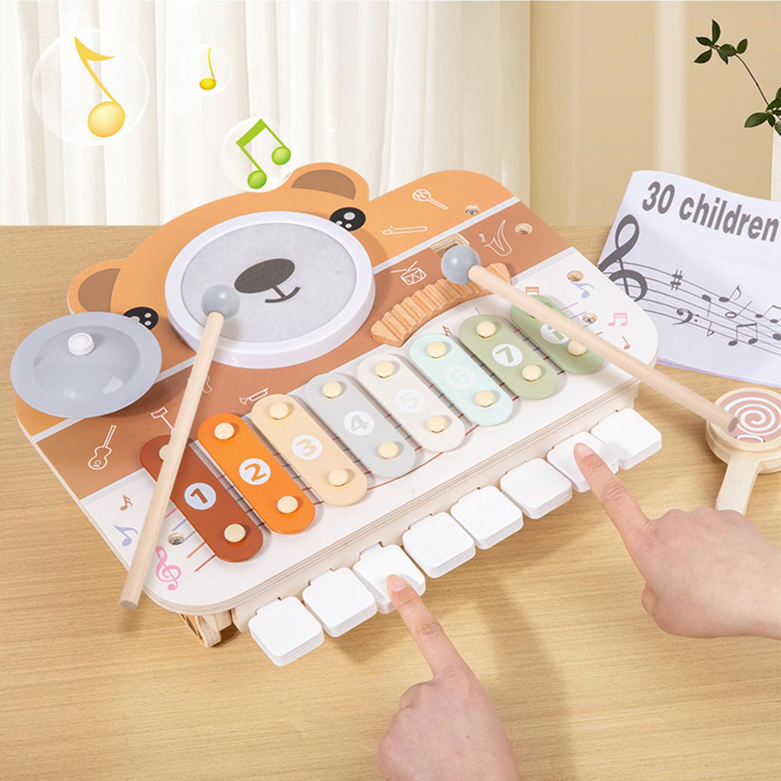 Generic Drewniana Muzyczna Zabawka dla Malucha Wielofunkcyjny Instrument Perkusyjny dla Dzieci Solidne Drewno Kompozytowe z Młotkami