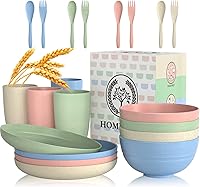 HOMIENLY Wheat Straw Dinnerware Set 20 PCS - Unbreakable Microwave Dishwasher Safe Plates Bowls Cups Utensils for Kids Family Camping