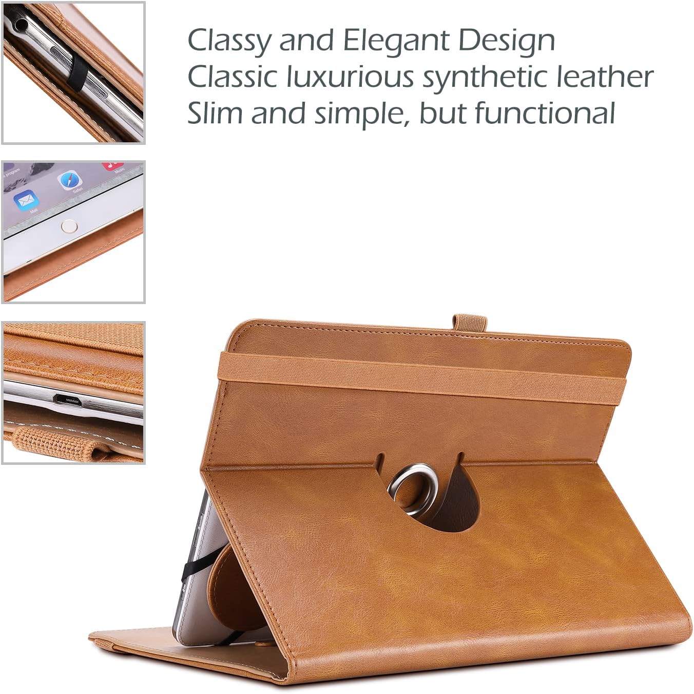 ProCase 9"-10.1" Inch Universal Tablet Case, Protective Cover Stand Folio Case for 9 10 10.1 Inch Android Touchscreen Tablet, with 360 Degree Rotatable Kickstand and Multiple Viewing Angles -Brown