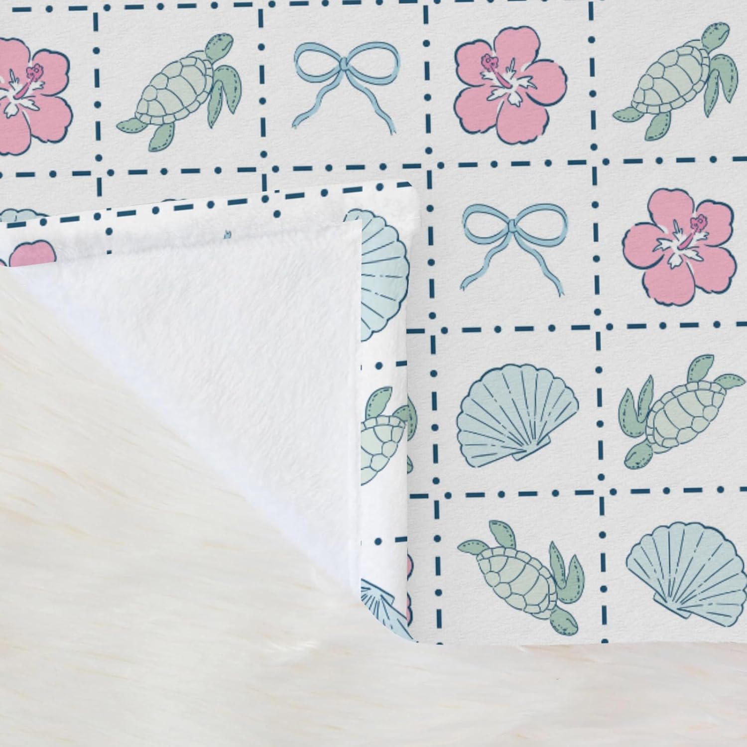 Boho Sea Turtles Seashells Bows Baby Blankets for Girl Boy Infant Newborn Toddler Nursery Crib Summer Turtles Tropical Flowers Swaddle Receiving Blanket Nautical Beach Bed Blankets Blue 60x80inch