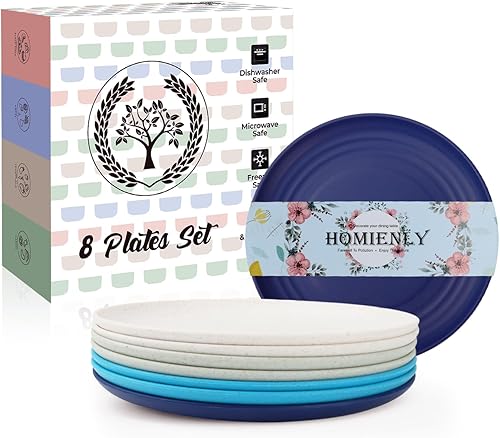 Miniatura 15 de Homienly Juego de 8 platos de paja de trigo para cena - Alternativa al plástico, aptos para microondas y lavavajillas, platos irrompibles para niños