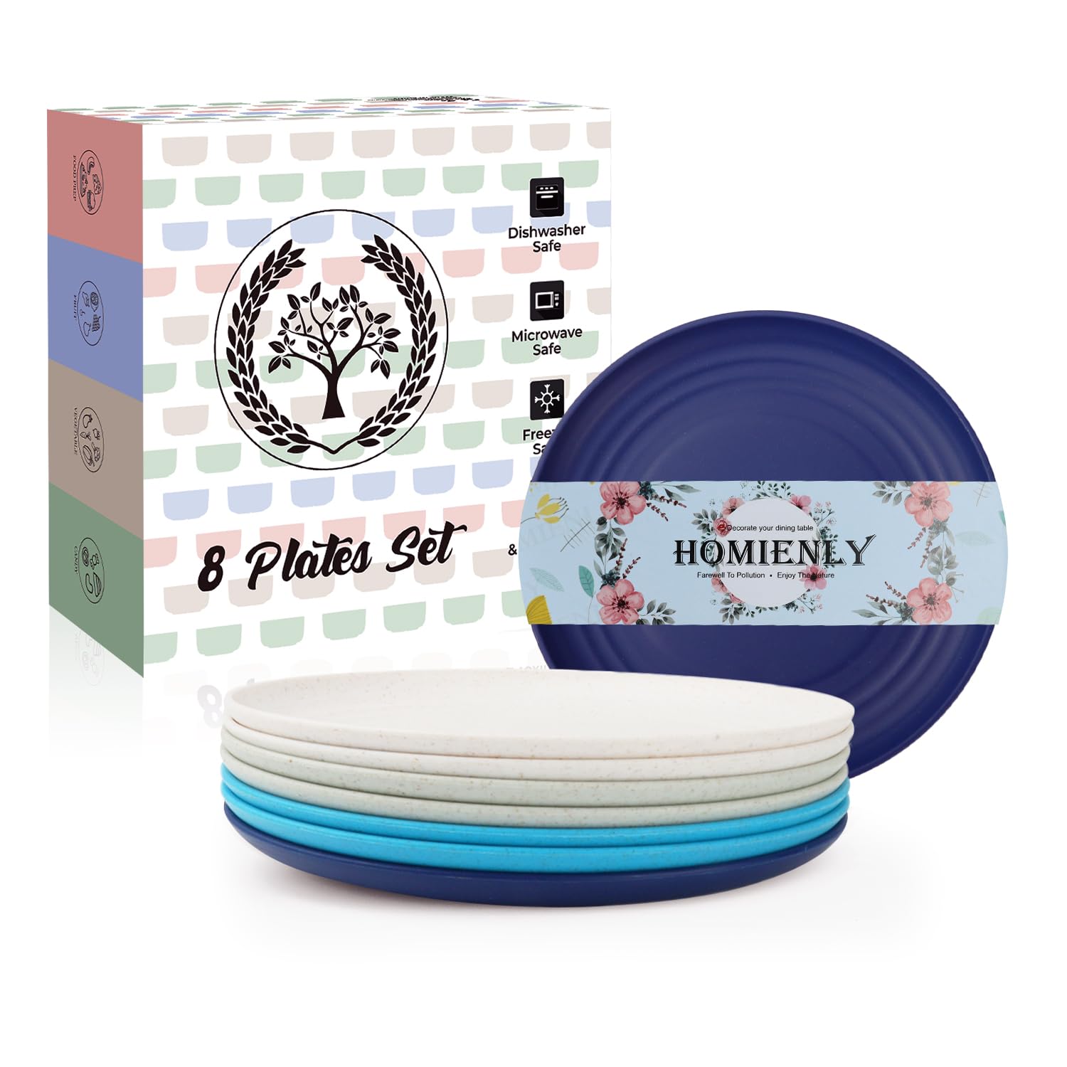 Homienly Wheat Straw Mini Plates | For Dessert, Appetizer, Breakfast &amp; Snacks | Long-lasting Plastic Plates &amp; Salad Plates Collection -8-Pack Small Plate Set -Island Series