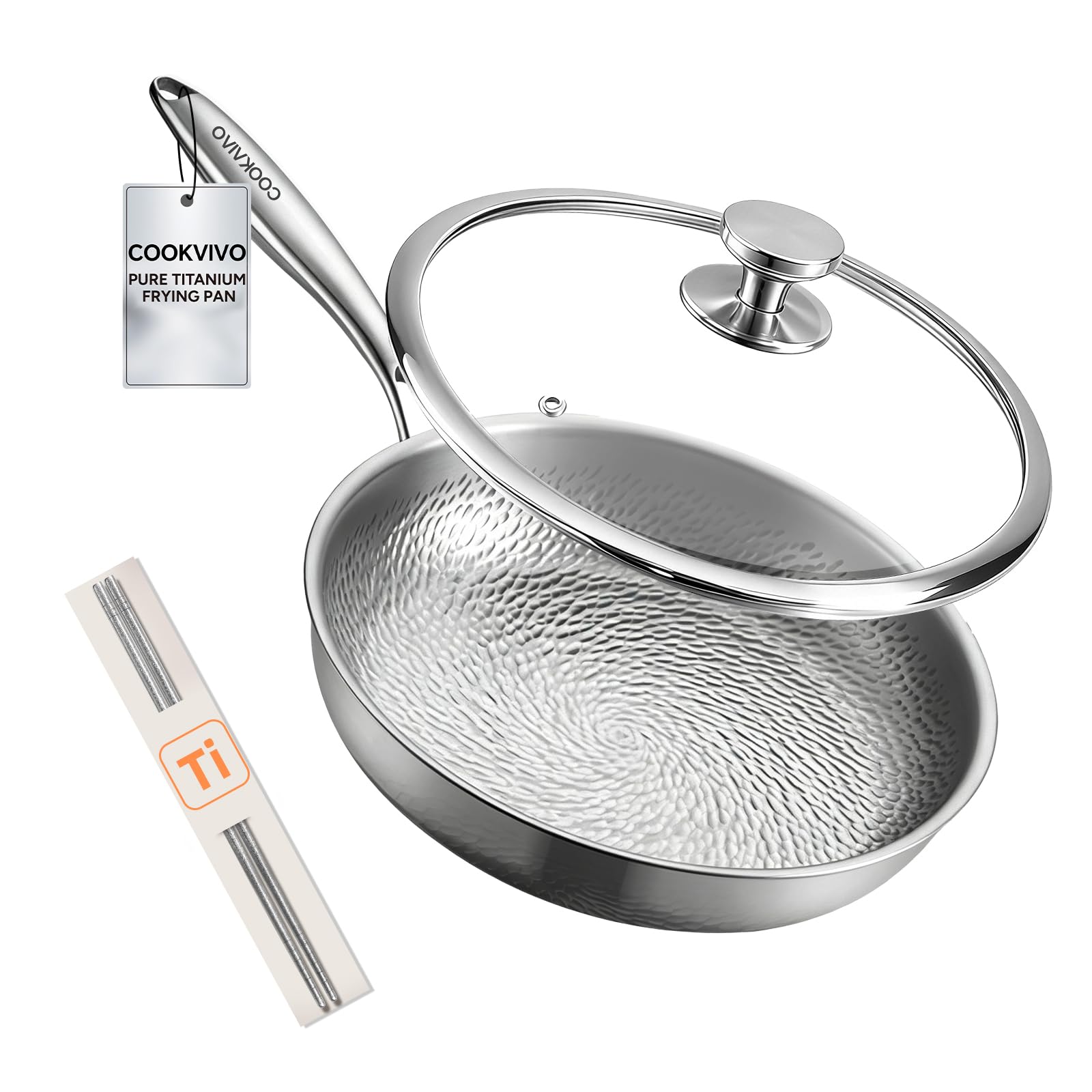 COOKVIVO 12 Inch Pure Titanium Frying Pan with Lid for Cooking NonToxic