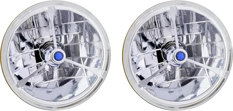 Speedway Motors 7 Inch Tri-Bar Halogen Headlights, 12V H4 High/Low Beam Design with Chrome Plated Housing and Thick Glass Lens, Classic Custom Hot Rod Replacement Headlight Pair