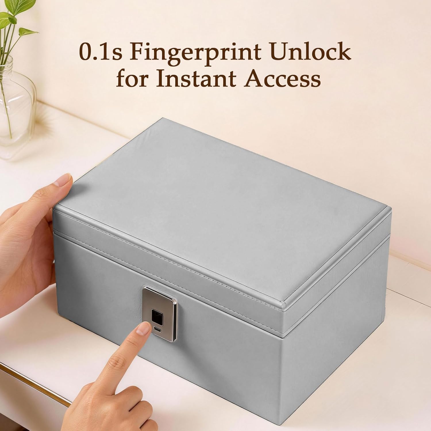 XPEDITION Jewelry Safe - Biometric Fingerprint Lock, Leather-Wrapped Three-Tier Jewelry Box with Mirror, Ultra-Lightweight & Portable, Perfect for Home & Travel