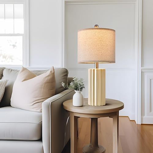 Miniatura 4 de Oneach Juego de 2 lámparas de mesa modernas de 21 pulgadas para sala de estar, lámparas de mesita de noche de cerámica con pantalla de lino,
