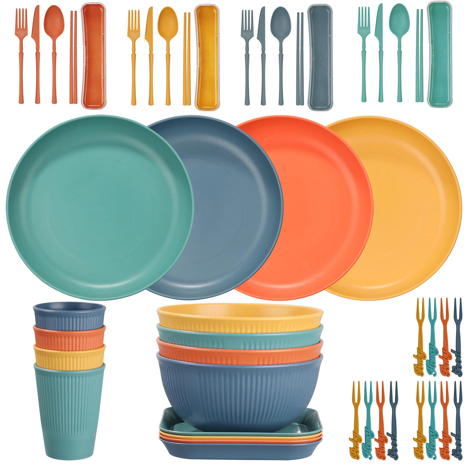 Yitriden 36pcs Camping Unbreakable Dinner Set, Lightweight Plastic Dinnerware Cutlery, Include Unbreakable Serving Bowls, Plates, Cups, Forks, Tableware, for Picnic Camping Party Wedding