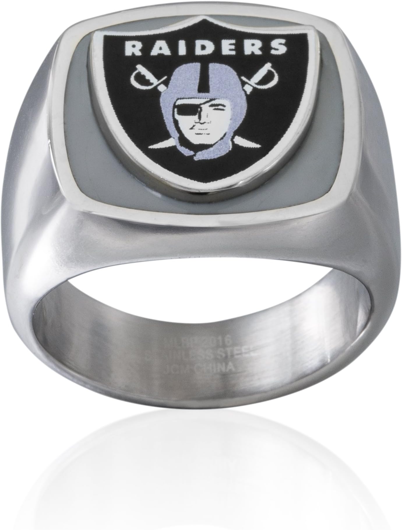 Jacmel Jewelry NFL Oakland Raiders Men's License Stainless Steel Logo Ring, Size 10, Black