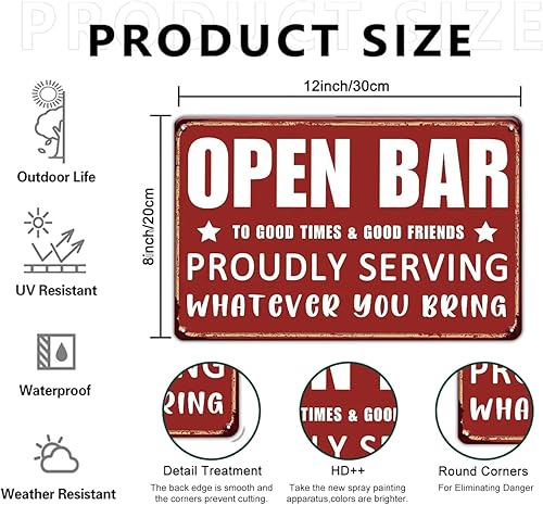 Miniatura 2 de Divertido letrero de barra abierta con texto en inglés "Orgullosamente sirviendo lo que traigas" para el hogar, bar, hombre, cueva, garaje,