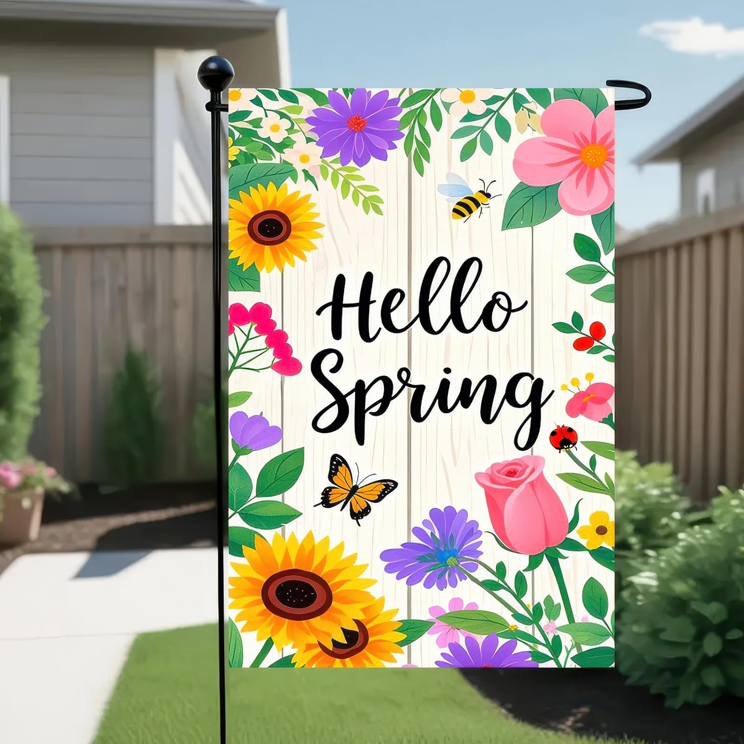Hello Spring Garden Flag 12x18 Inch Floral Welcome Garden Flag Spring Yard Banner for Outdoor Porch Patio Lawn Springtime Farmhouse Outdoor Decor Seasonal Garden Flags - Image 3