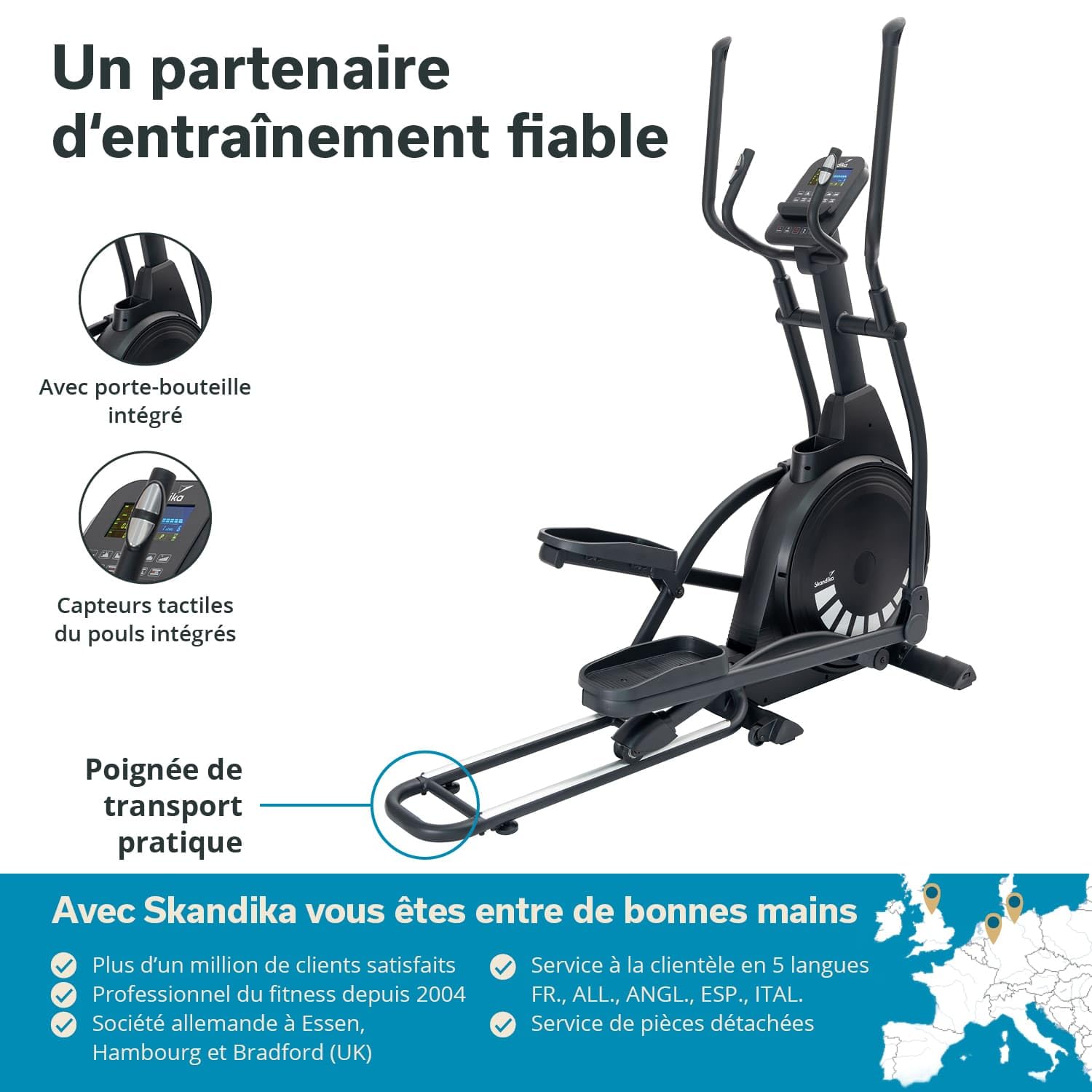Skandika Vélo elliptique Carbon P23 | Vélo elliptique d'appartement, avec Inclinaison ou Pliable, Frein magnétique, connecté, Compatible Kinomap, Bluetooth, Max 135KG