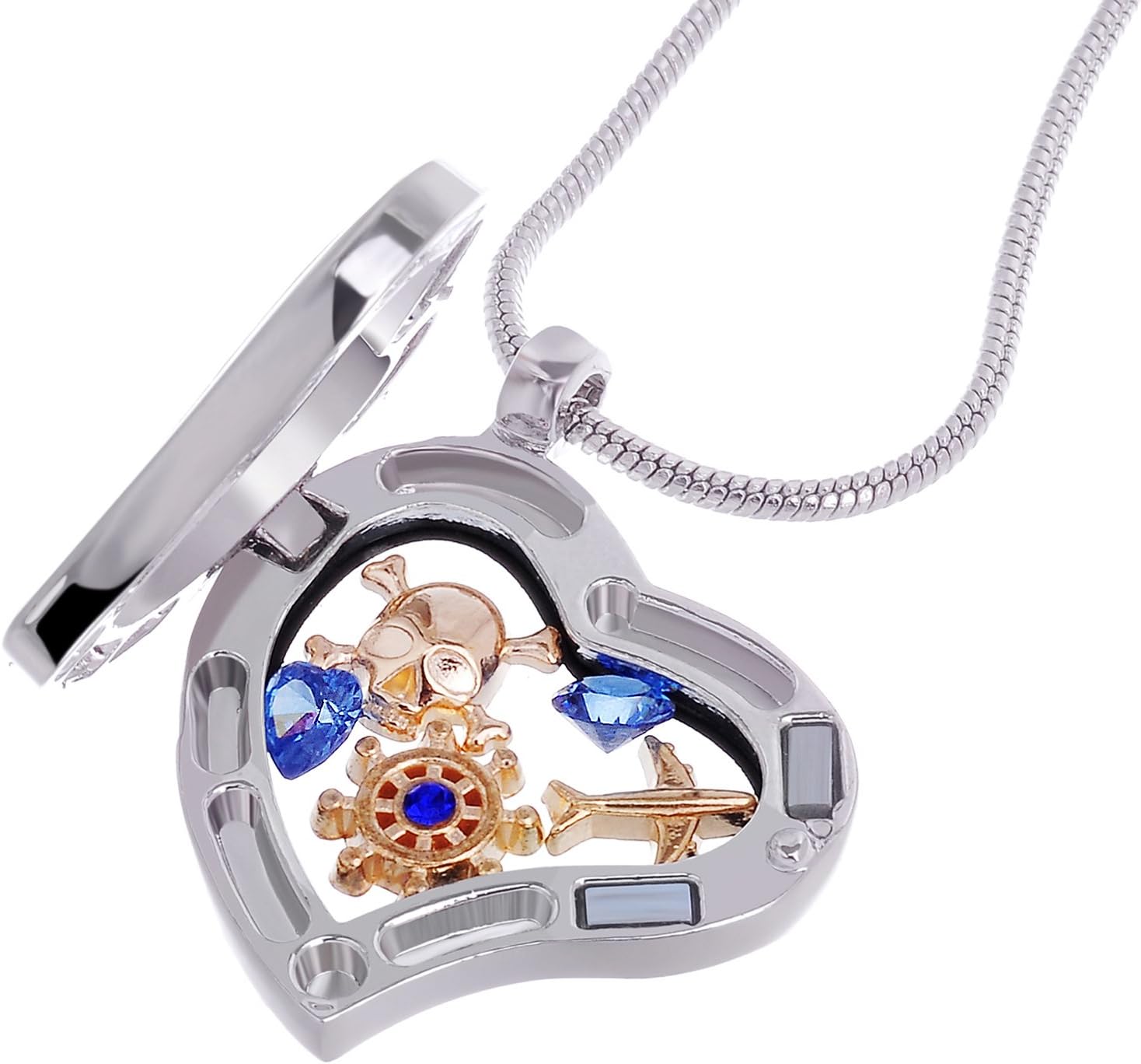 RUBYCA Themed Heart Locket Necklace Crystal Birthstone Living Memory Floating Charm Silver Tone DIY - Image 2