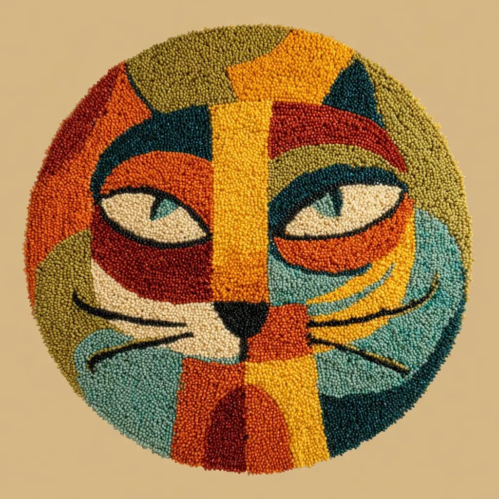 WallustrioaW Round Latch Hook Rug Kits Cat for Adults and Starter 50 * 50Cm