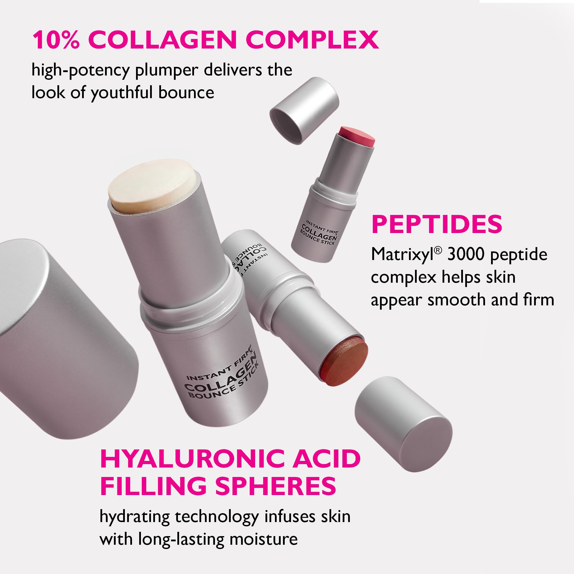 Peter Thomas Roth Instant FIRMx Collagen Bounce Stick Trio – Sheer Glow, Bronze Glow & Blush Glow – Lot de 3 baumes pour joues et lèvres – Hydratant, raffermissant et repulpant avec collagène et acide