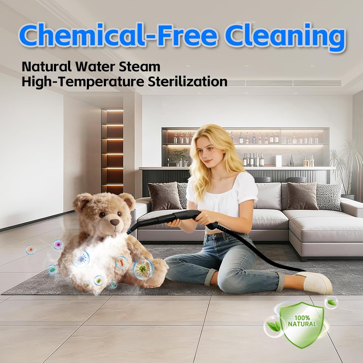 Handheld Steam Cleaner for Home (High temperature 257°F) 1.9qt Water Tank,178 in Extended Cleaning Distance,3-Level Adjustable Steamer for Cleaning,Portable Steamer Cleaner for Car,Floor,Tile