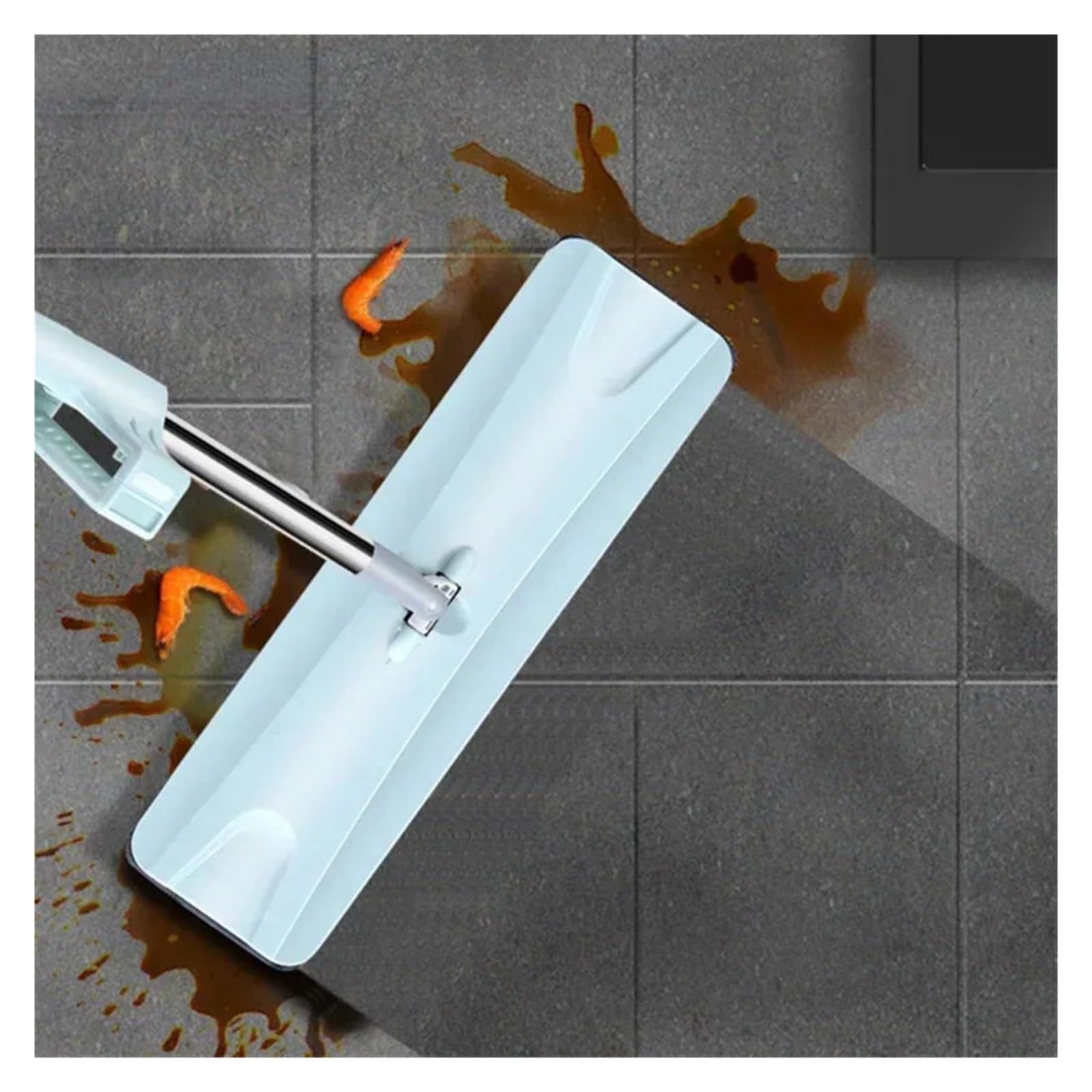 Trapeador Plano con Mango de Acero y Giro de 360°, de Microfibra, for Limpieza en seco y húmedo de cocinas, Manos Libres, for Limpieza de Pisos.