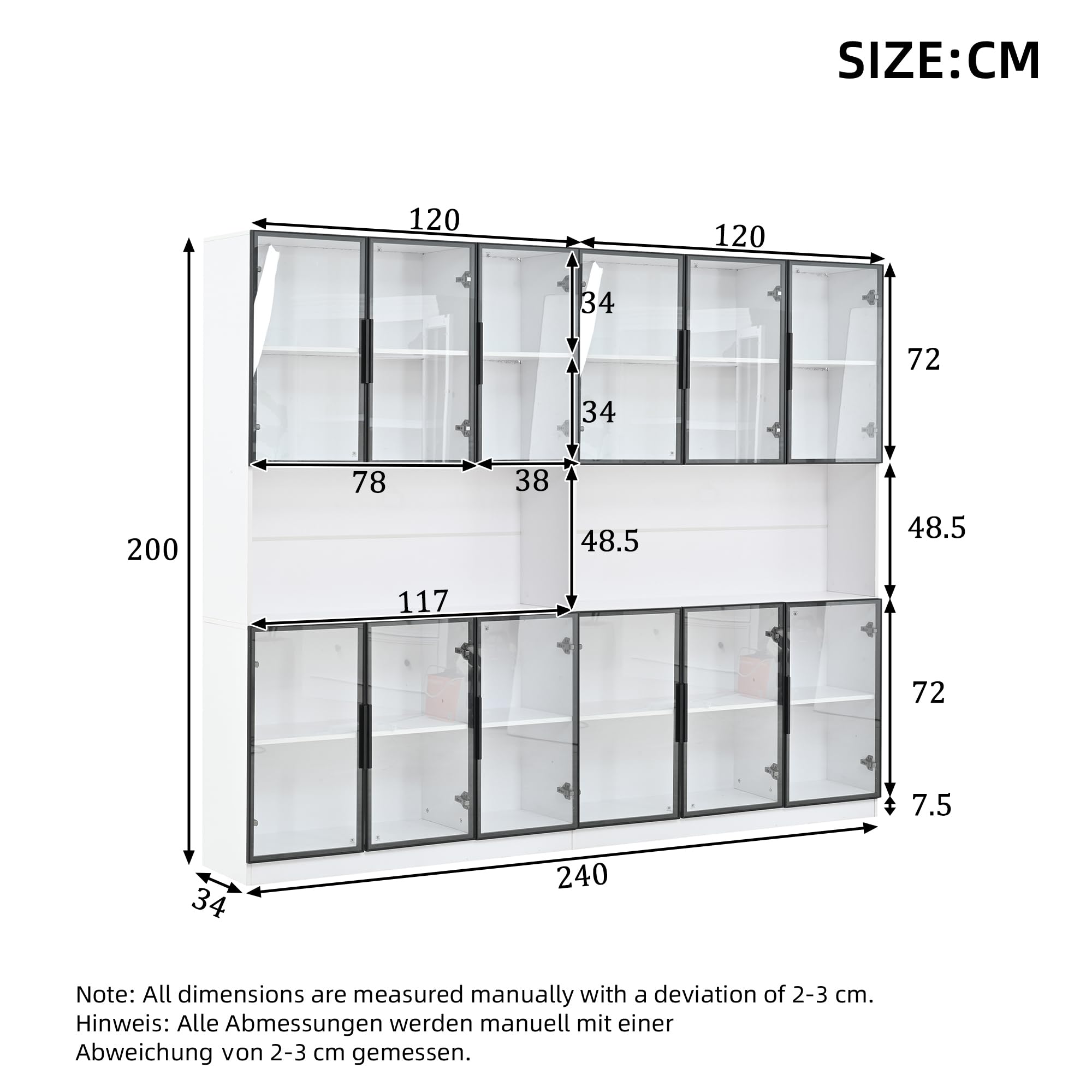 Generisch Vitrina de pie blanca de 240 cm con 12 puertas de cristal y control por aplicación