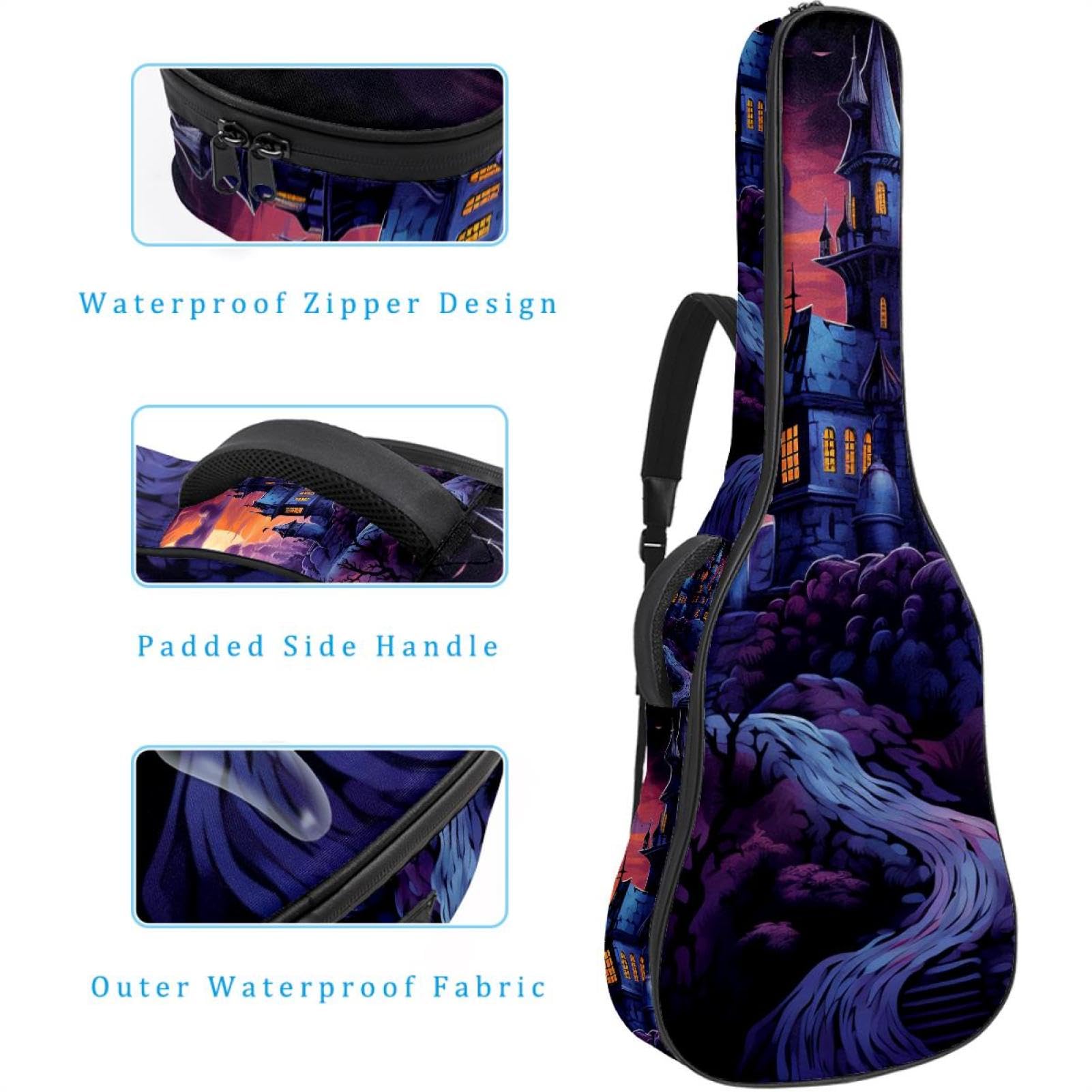 Tasche für Bassgitarre mit Halloween-Schlossdekor 25, Tasche für Akustikgitarre, 101,6 cm (40 Zoll) E-Gitarrenkoffer, wasserdichte Oxford-E-Gitarre, Gigbag für akustische Konzertgitarre, Ukulele,
