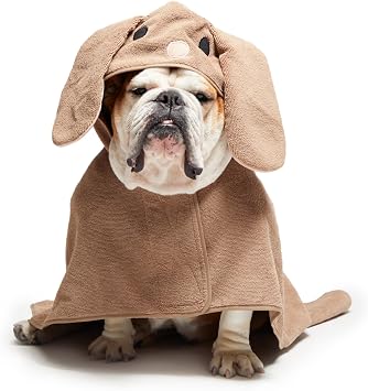 Barkbox Dog Bathrobe Fast Drying with Hook and Loop Closure & Wrap Tie Snuggle, Cute Dogs Clothes, Easy to Clean, Machine Washable, Dog Coats and Tumble Dry Low - Bunny, Medium