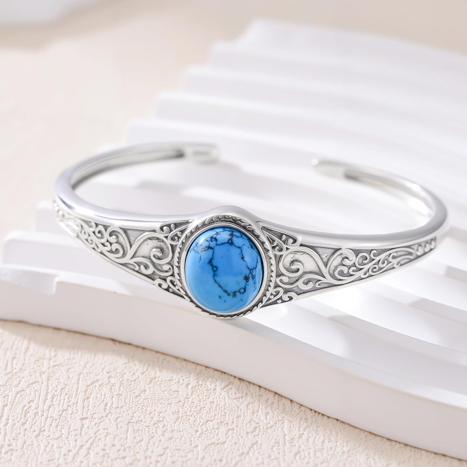 925 Sterling Silver Turquoise Bracelet Cuff for Women Adjustable Boho Bangle Western Style Native American Vintage Jewelry for Women Gift For Her - Image 4