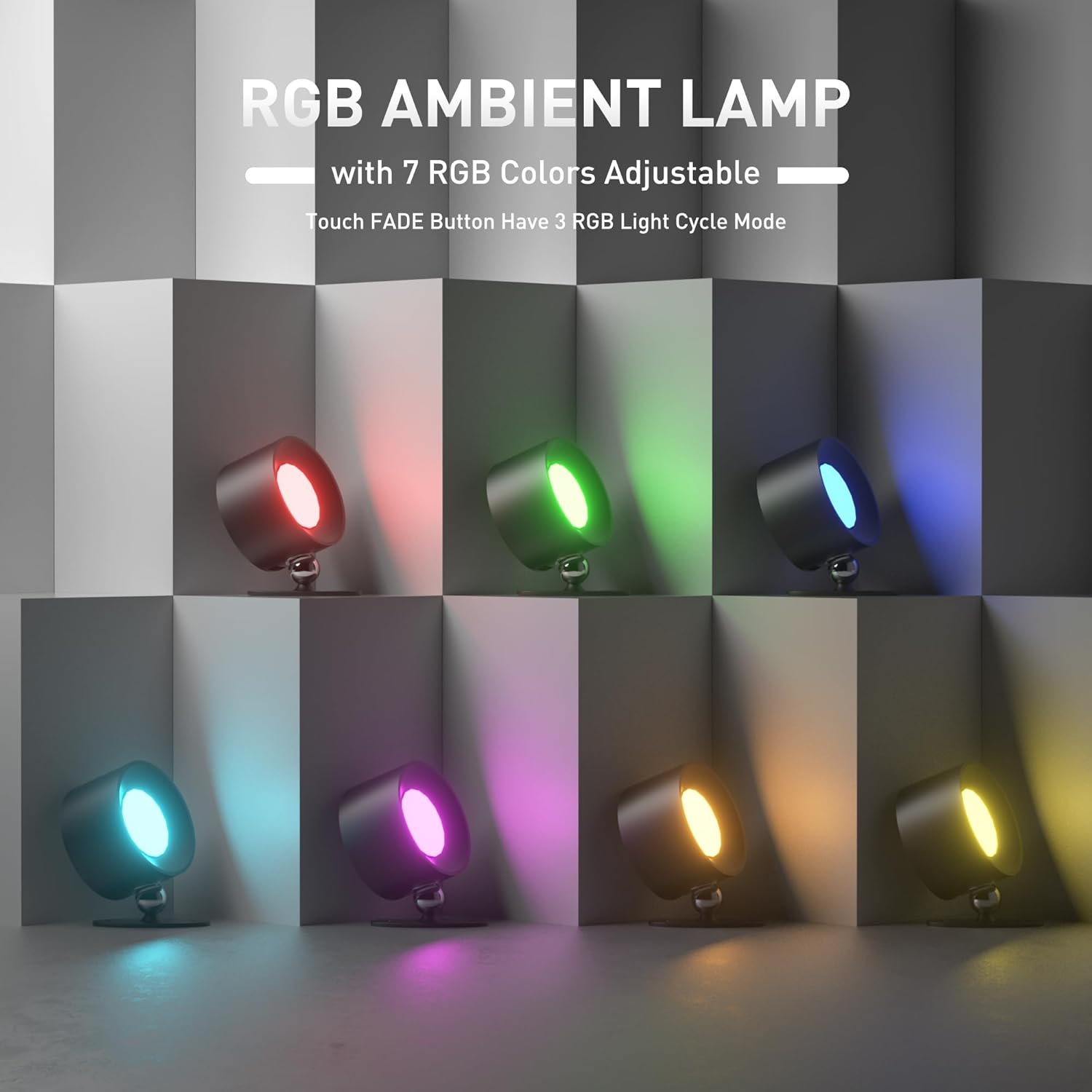 2in1 RGB Table Lamp,Dual Head Desk Lamp,2000mAh Repchargeable Wall Lamp with Magnetic, 360°Rotary Adjustment , 3 Color Modes,Touch and Remote Control, Wireless Reading Lamp for Bedroom Bedside Table