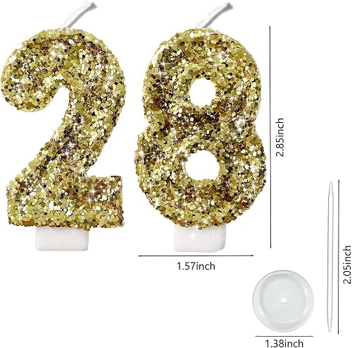 Miniatura 216 de Velas de números con purpurina de oro rosa de 2.8 pulgadas, muchos colores, regalos de cumpleaños de 22 años, velas de cumpleaños, velas de números
