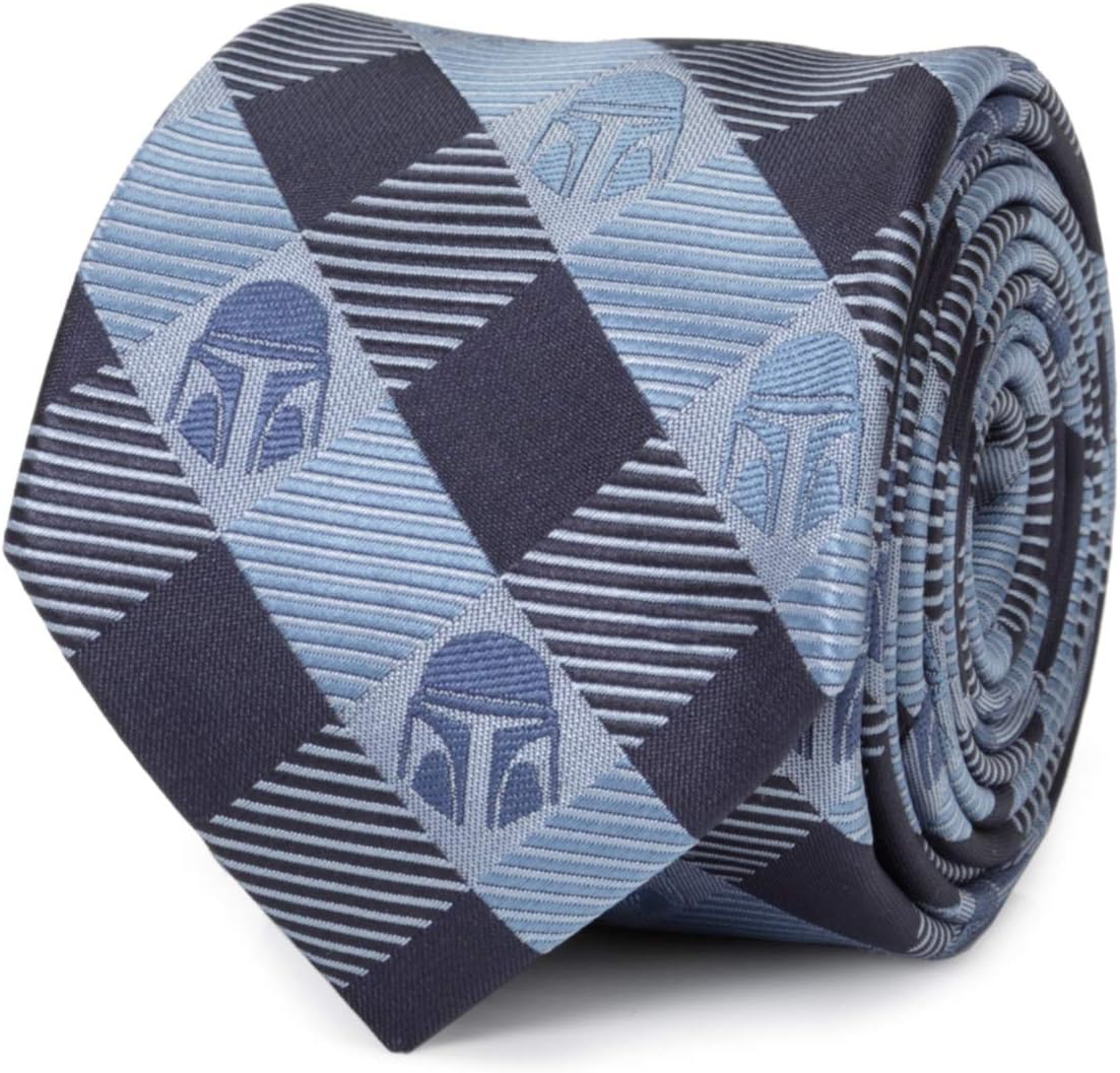 Cufflinks Inc. Star Wars Mando Helmet Check Blue Mens Tie The Mandalorian Official Merch
