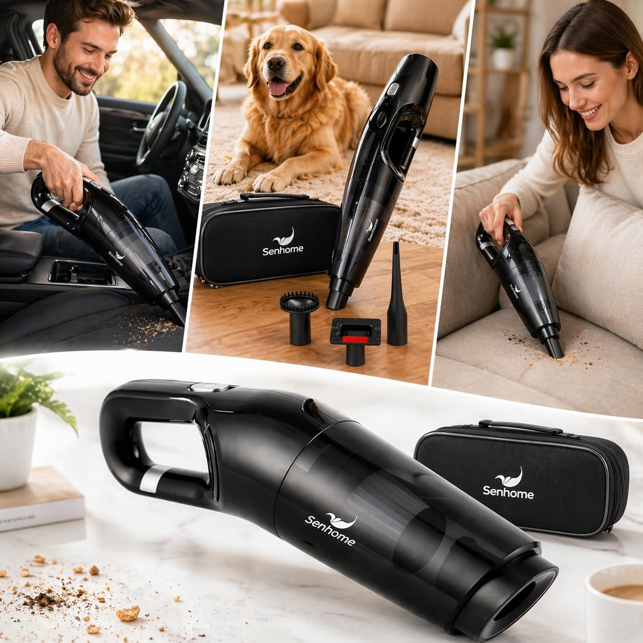 Aspirabriciole Senza Fili Ricaricabile - Pulizia Rapida di Cibo, Peli e Tappeti - Aspirazione Potente e Filtro Hepa Lavabile - Batteria 2000 mAh, Serbatoio 350 ml, Accessori e Borsa Inclusi