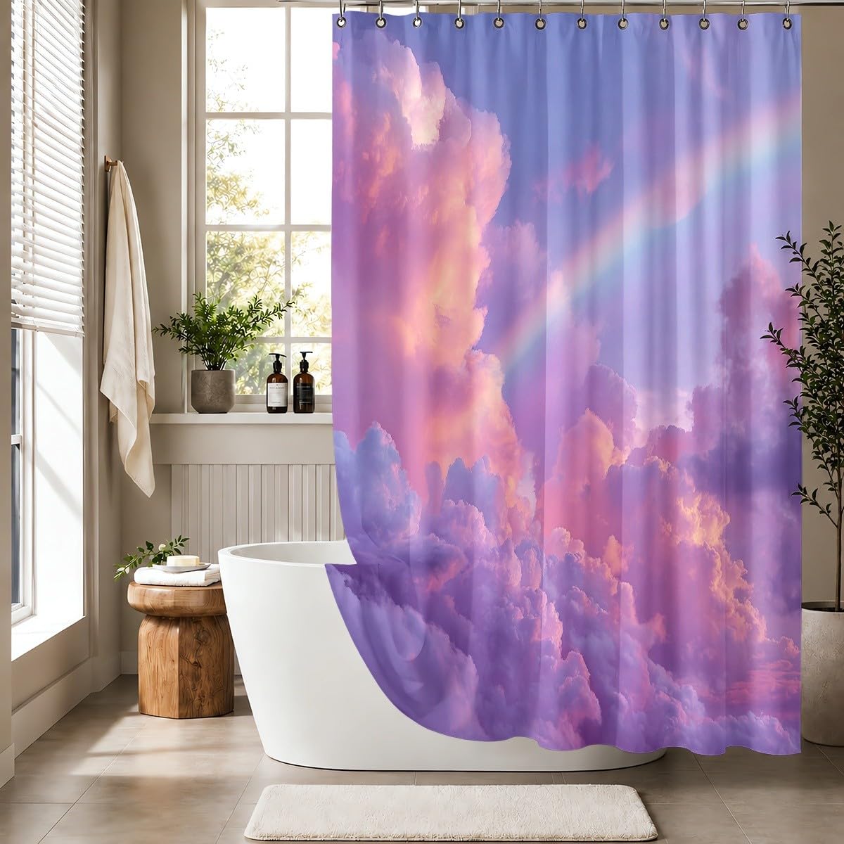 Generico Tenda Doccia 240x200 cm Viola Antimuffa e Impermeabile Poliestere
